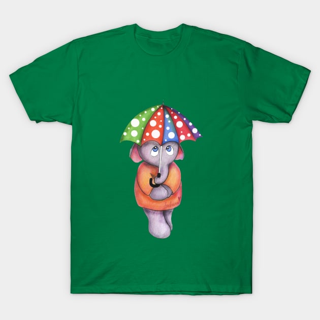 Elephant with umbrella T-Shirt by SaChaSa